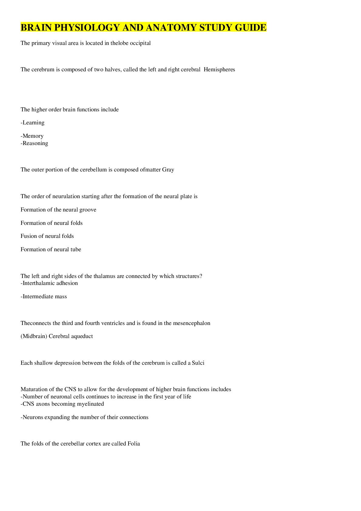 Preview image of BRAIN PHYSIOLOGY AND ANATOMY STUDY GUIDE 2021/2022 document